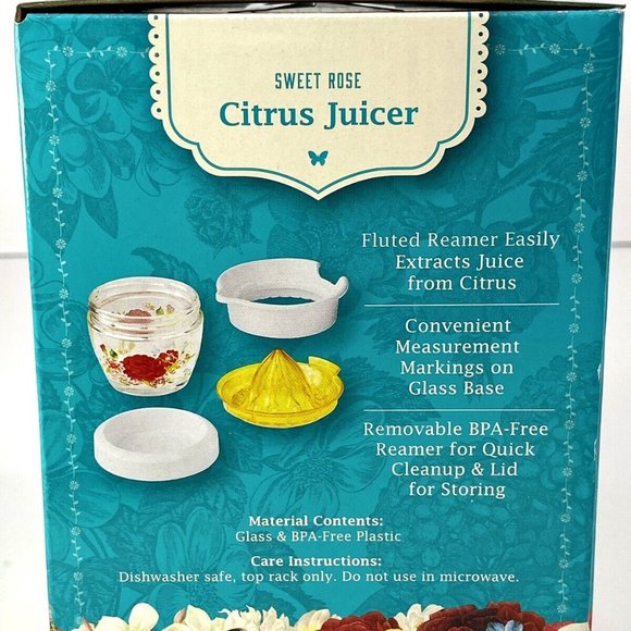Pioneer Woman Glass Citrus Juicer Sweet Rose Floral Lid & Measurement Marking - Picture 5 of 8
